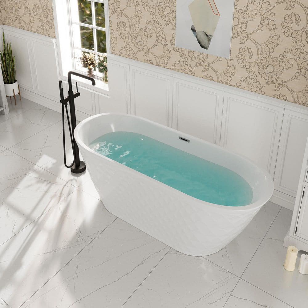 White Diamond Pattern Acrylic Freestanding Soaking Bathtub