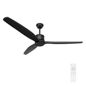 Indoor/Outdoor Use 60 in. Black 3 Wooden Blade Propeller Ceiling Fan with Remote Control, DC Motor, 6-Speed Adjustable