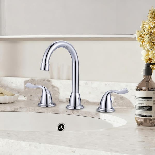 8 in. Widespread 2-Handle Bathroom Faucet with Pop-up Drain 3-Hole 360° Rotation Sink Faucet in Chrome