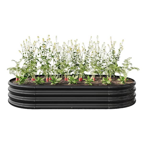 70.86 in. L x 35.43 in. W x 11.42 in. H Black Metal Raised Garden Bed Oval Raised Planter Bed Vegetables Flowers