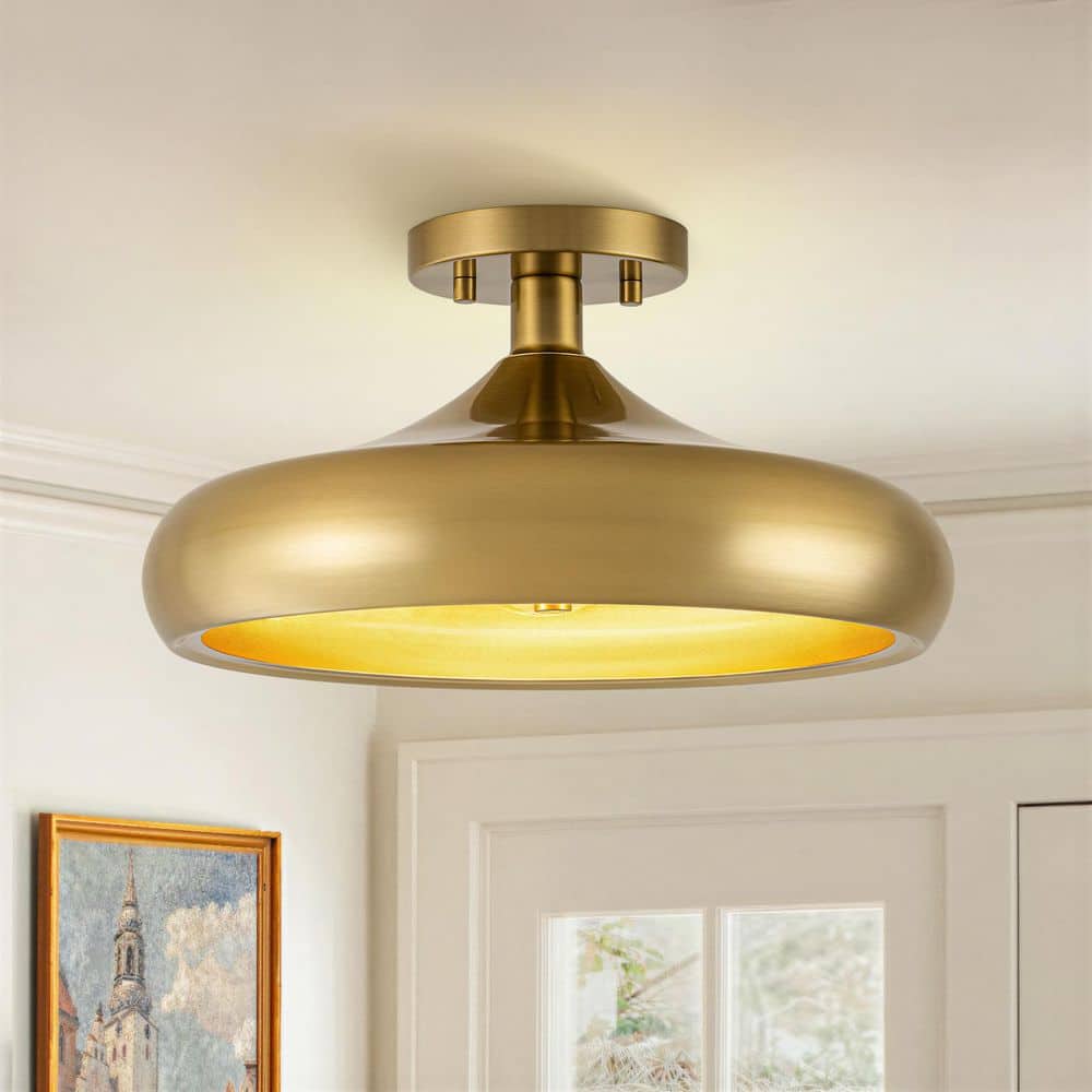 13.38 in. 3-Light Antique Brass Semi Flush Mount Light with Dome Metal Shade price history on PriceWatchPro