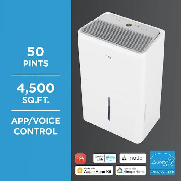 50 pt. 4500 sq. ft. Smart Dehumidifier in. White, Ideal for Basements, Rooms
