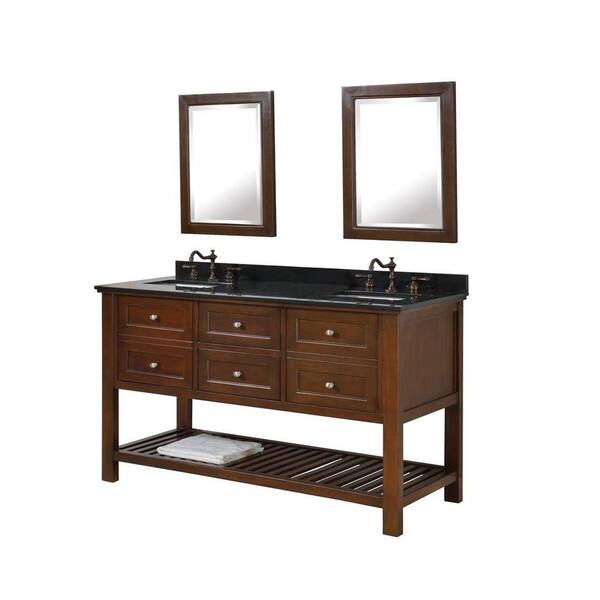Direct vanity sink Mission Spa 60 in. Double Vanity in Brown with Granite Vanity Top in Black and Mirrors