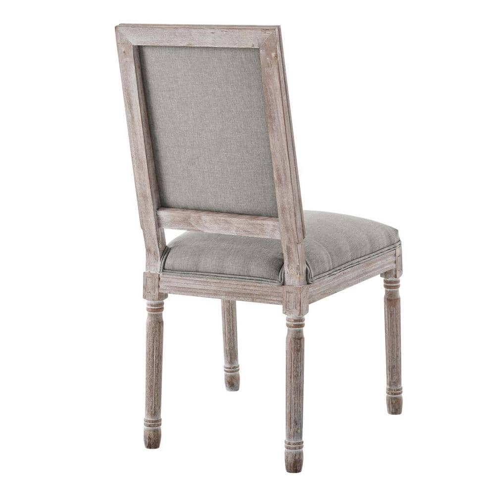 Vintage French Fluted Wood & Fabric High Side Chair in Light Gray