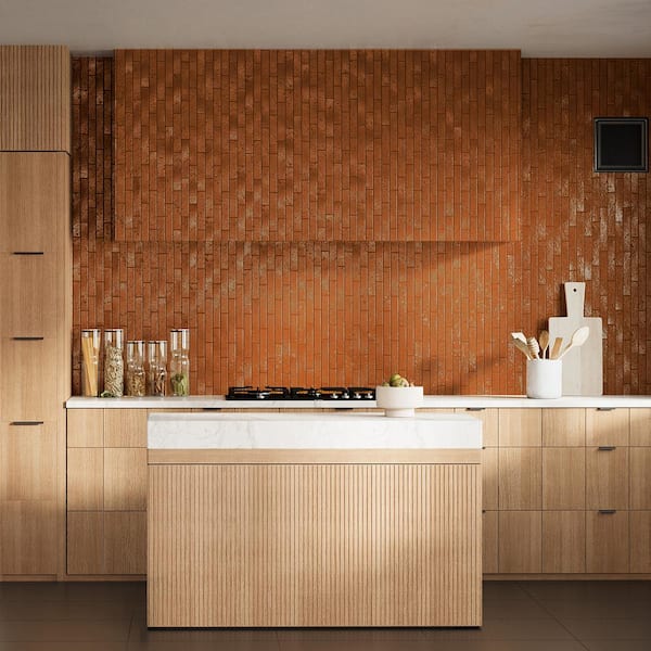 Virtuo Honey Brown 1.45 in. x 9.21 in. Polished Crackled Ceramic Subway Wall Tile (4.65 sq. ft./Case)