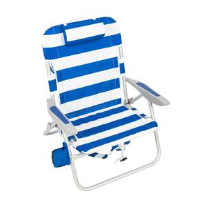 Blue and White Stripe Polyester Aluminum Folding High Seat Beach Chair