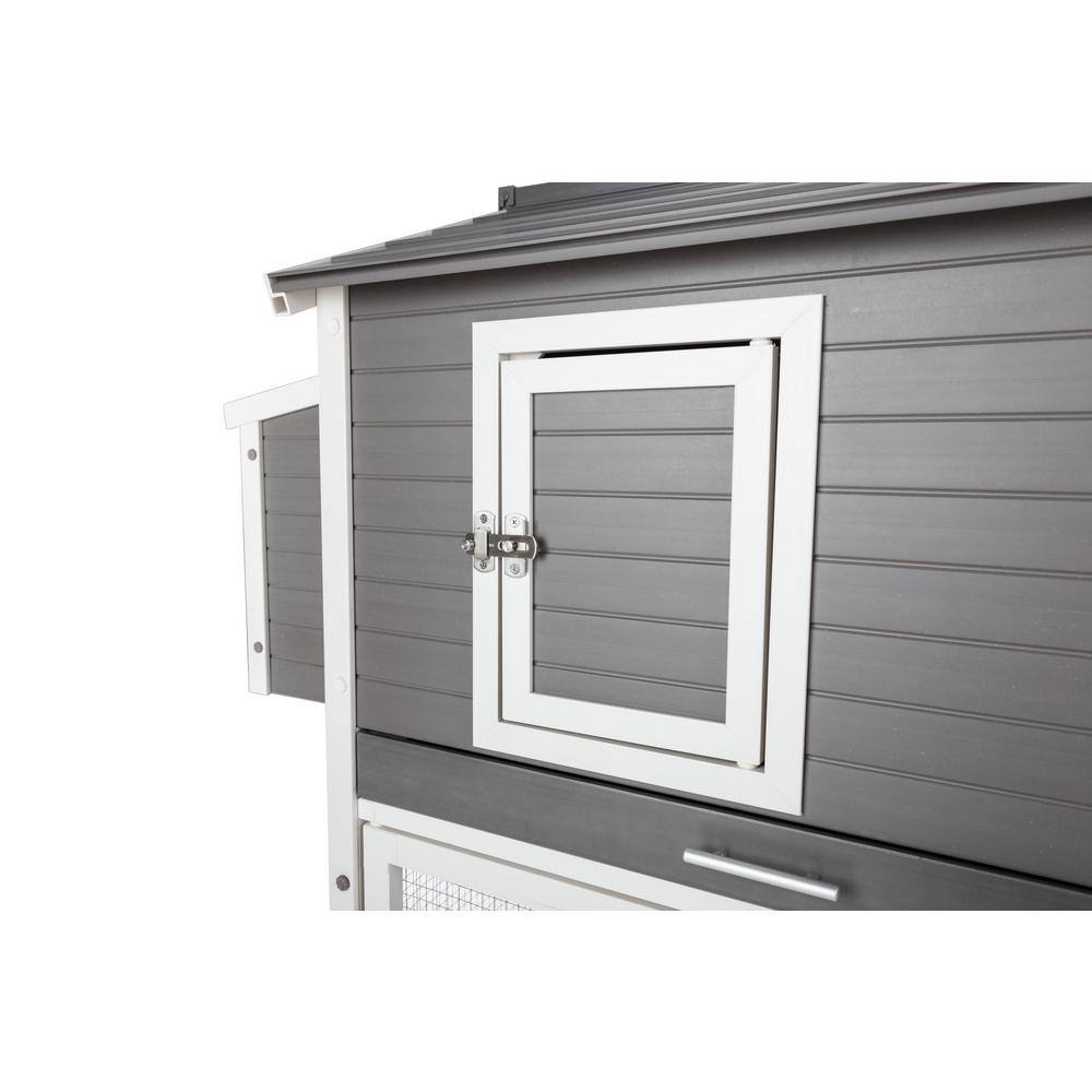 Eco-Friendly Gray and White Two-Level Chicken Coop with Garden Box