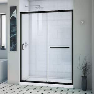 Infinity-Z 54 in. W x 74.75 in. H Sliding Semi-Frameless Shower Door in Matte Black with Clear Glass and Base