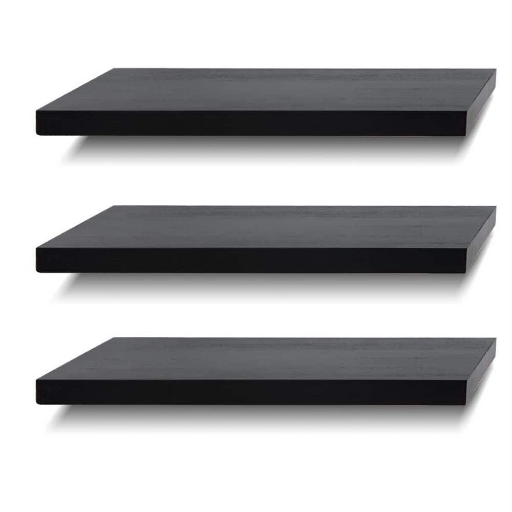 6.7 in. x 17 in. x 1 in. Black Solid Wood Decorative Wall Shelves Floating 