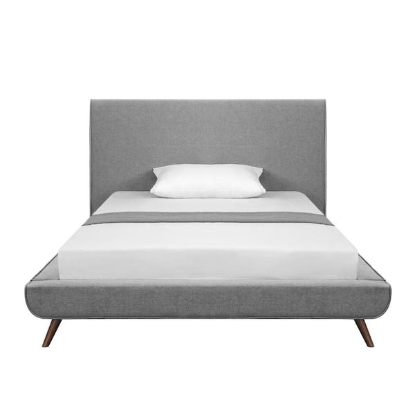 HomeRoots Gray Wood Frame Full Panel Bed with Upholstered