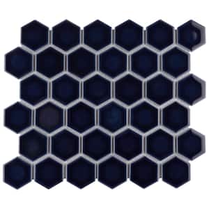 Hudson Due 2" Hex Smoky Blue 10-7/8 in. x 12-5/8 in. Porcelain Mosaic Tile (9.7 sq. ft./Case)