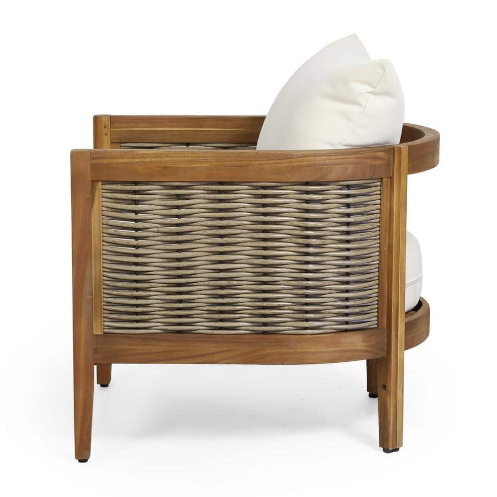 Teak Wood Outdoor 4-Piece Patio Set with Beige Cushions