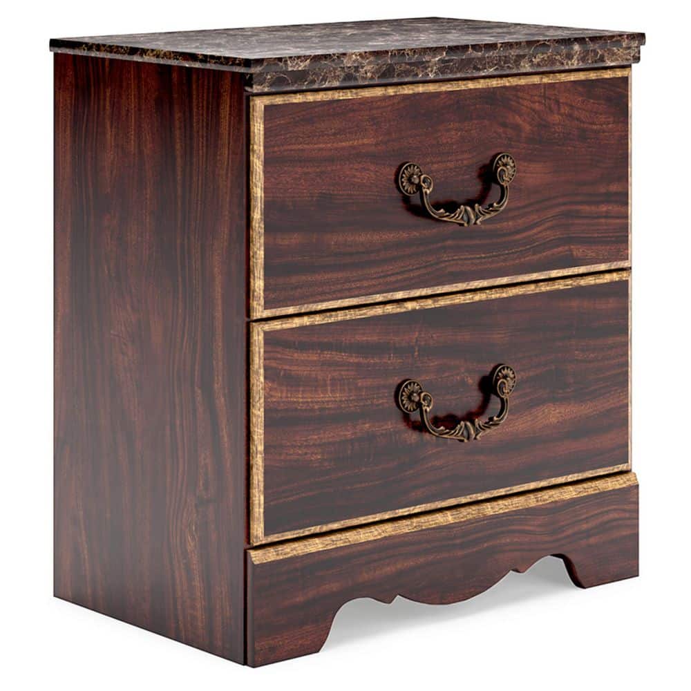 Dark Brown Traditional 2-Drawer Nightstand with USB Port