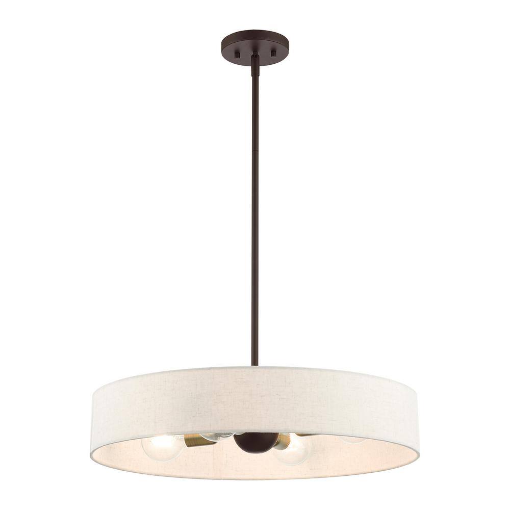Bronze and Antique Brass 4-Light Crystal Drum Pendant