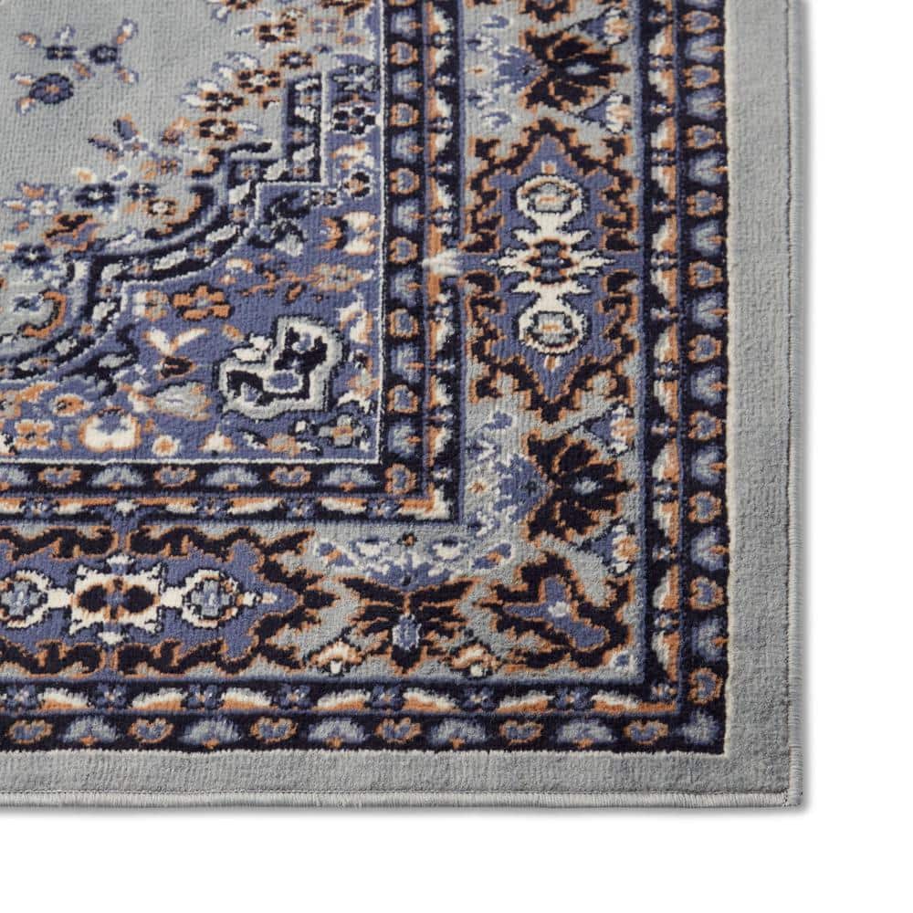 Premium Sakarya Gray and Blue Synthetic Medallion Area Rug