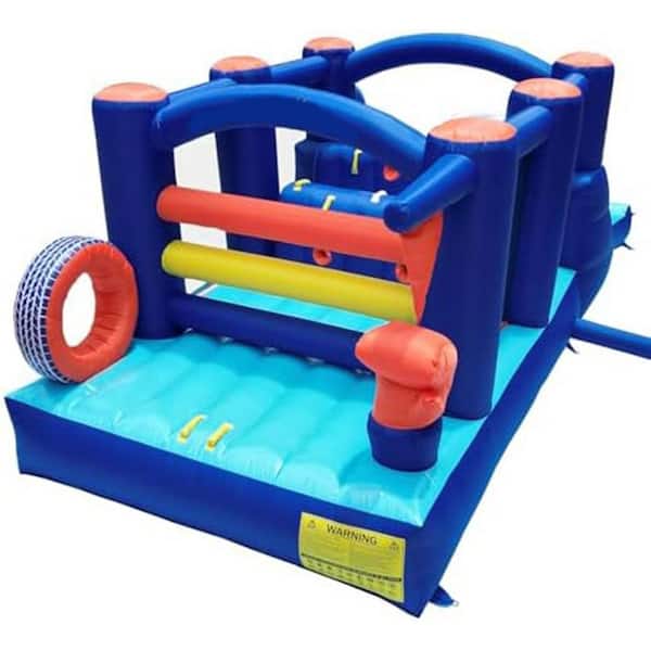 Inflatable Obstacle Course Bounce House w/ Slide 2 Climbing Walls Boxing Theme, 18 ft. L x 7.5 ft. W x 6.5 ft. H, 1 Pack