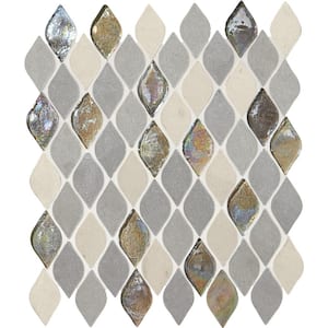 Premier Elegance Gris et Blanc Raindrop 12 in. x 13 in. Glass, Limestone and Resin Mosaic Tile (8.2 sq. ft./Case)