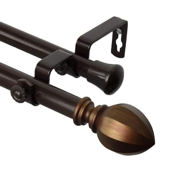 Rod Desyne 120 in. - 170 in. Telescoping Double Curtain Rod Kit in Cocoa with Garnet Finial