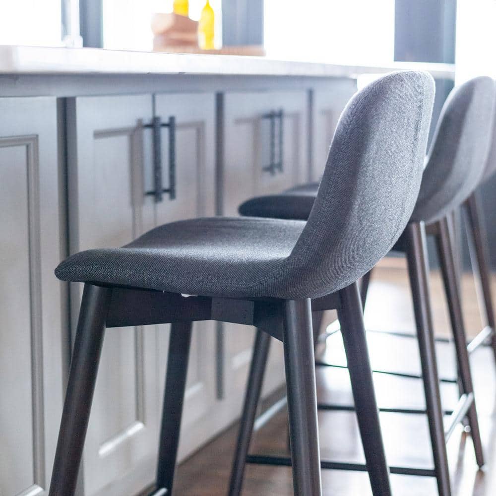 Gray Upholstered Solid Wood Counter Stool with Footrest