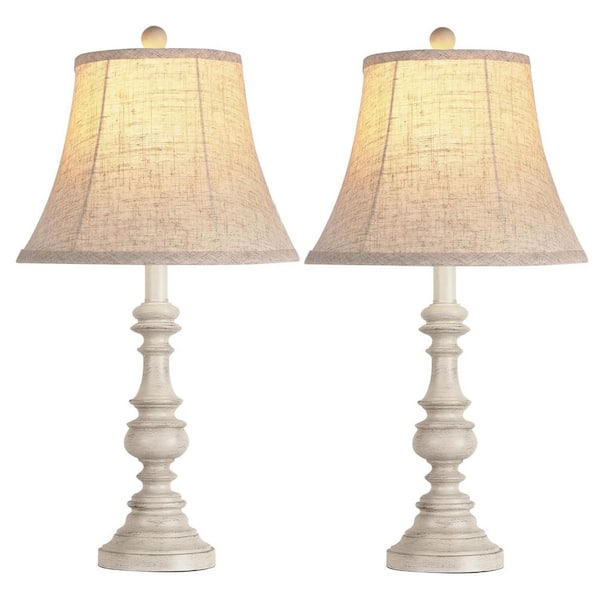 24 in. White Resin Vintage Table Lamp, 3-Way Dimmable Bedside Lamps for Bedroom with Oatmeal Bell Shape Faux Silk