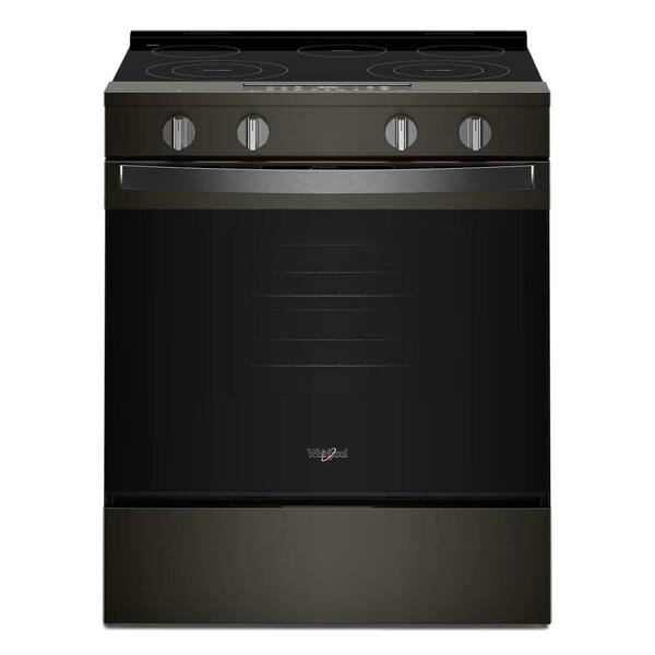 30 in. 5 Element Slide-In Electric Range in Black-on-Stainless with Air Cooking Technology and Steam Clean