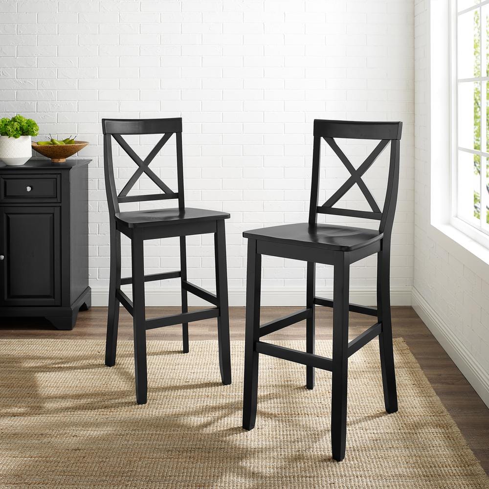 Modern Classic X-Back Solid Hardwood 30" Barstool in Black - Set of 2