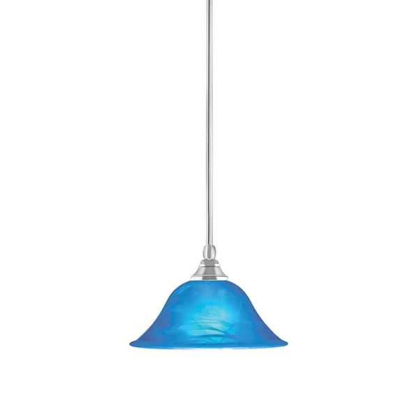 Unbranded Sparta 100-Watt 1-Light Chrome Shaded Pendant Light Mini Pendant with Blue Italian Glass and No Bulb Included