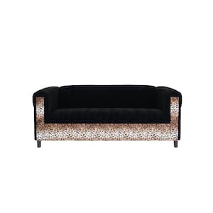 Amelia 72 in. Rolled Arm Faux Leather Rectangle Sofa in Black