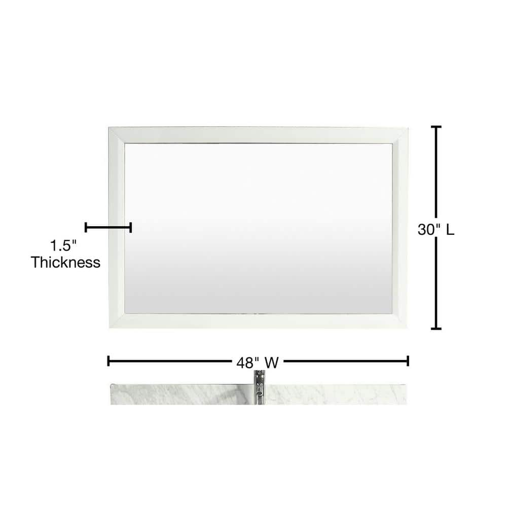 Aberdeen 48" White Wood Rectangular Bathroom Vanity Mirror