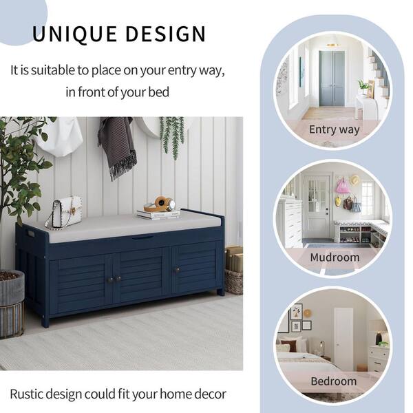 43.5 in. W x 16 in. D x 18 in. H Antique Navy Blue Storage Bench