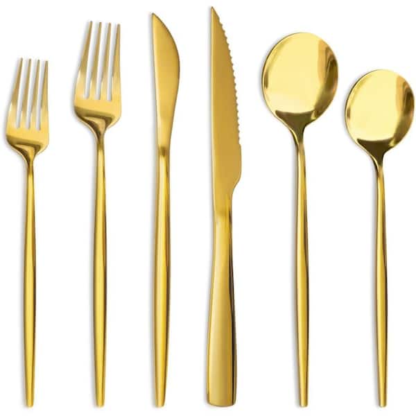 48-Piece Stainless Steel Flatware Set for 8, Mirror Polished Utensils Set for Home, Kitchen, Restaurant, Gold