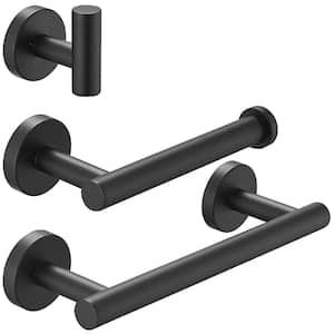 4-Piece Bath Hardware Set with Towel Hook, Toilet Paper Holder and Towel Bar in Matte Black