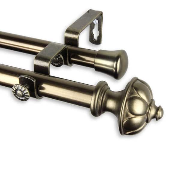 Rod Desyne 120 in. - 170 in. Telescoping Double Curtain Rod Kit in Antique Brass with Sierra Finial