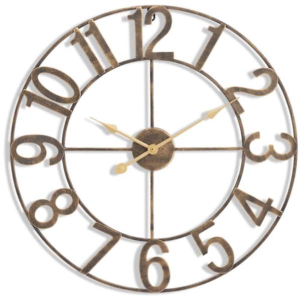 Sorbus 32 in. Large Display Bronze Analog Metal Wall Clock, Battery Operated Farmhouse Home Decor