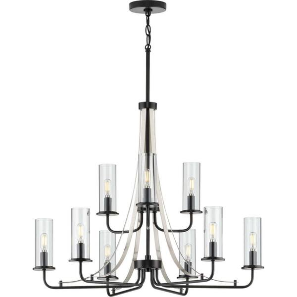 Progress Lighting Riley 9-Light Matte Black Traditional Chandelier