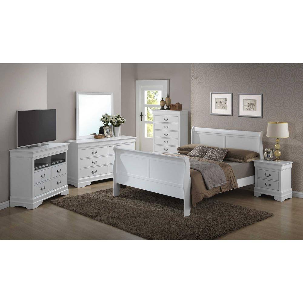 Elegant Full Double Platform Bed with Wood Headboard in White