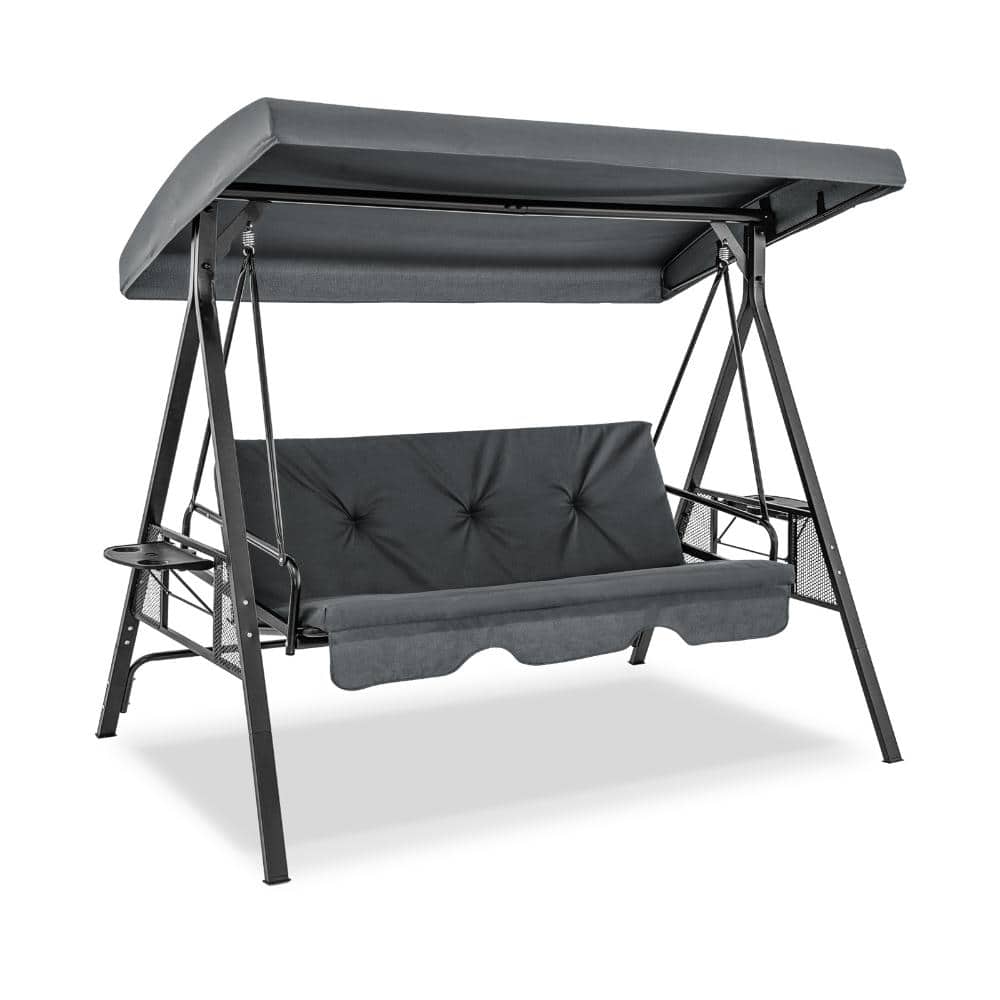 80 in. 3-Seat Convertible Patio Porch Swing Bed with Adjustable Canopy and Folding Side Tables, Gray price history on PriceWatchPro