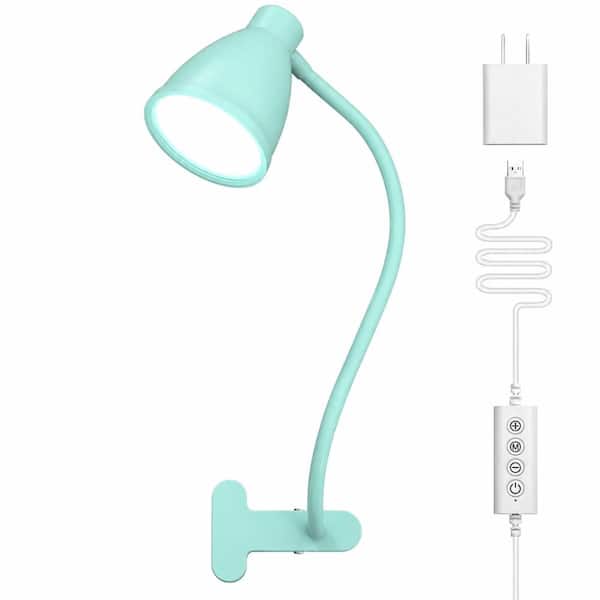 10W LED Clip-On Desk Lamp with Clamp, 5 Color Modes 10 Brightness Levels, Flexible 360° Gooseneck, Teal