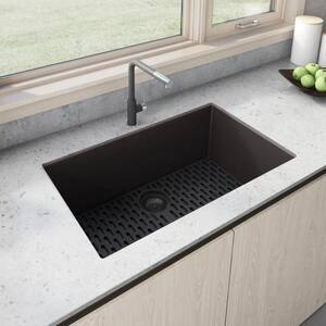 epiGranite 33 x 19 in. Undermount Single Bowl Espresso Brown Granite Composite Kitchen Sink