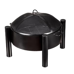 Round 29 in. x 22 in. Outdoor Black Metal Wood-Burning Fire Pit with Legs and Domed Spark Guard