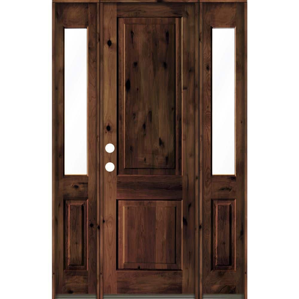 58 in. x 96 in. Rustic Knotty Alder Square Top Red Mahogany Stained Wood Right Hand Single Prehung Front Door price history on PriceWatchPro