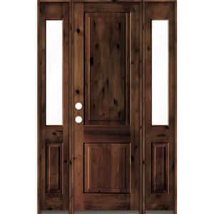 58 in. x 96 in. Rustic Knotty Alder Square Top Red Mahogany Stained Wood Right Hand Single Prehung Front Door