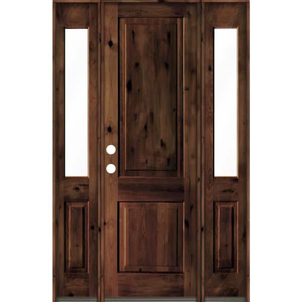 Krosswood Doors 58 in. x 96 in. Rustic Knotty Alder Square Top Red Mahogany Stained Wood Right Hand Single Prehung Front Door