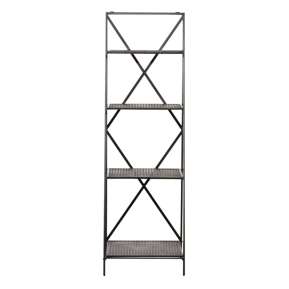 Modern Industrial Black Metal 4-Tier Ladder Bookshelf