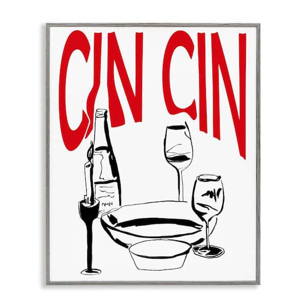 Stupell Industries Cin Cin Wine Glasses by Melissa Wang Gray Framed Food Giclee Art Print 30 in. x 24 in.
