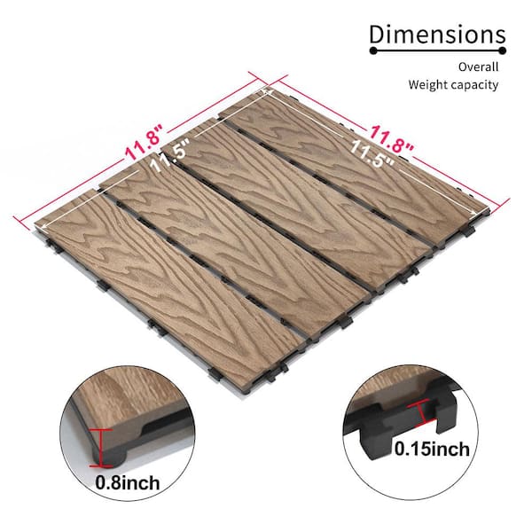 Afoxsos 1 ft. x 1 ft. Wood Plastic Composite Interlocking Deck Tile Set, All-Weather Easy to DIY and Maintain, Teak (22-Pack)