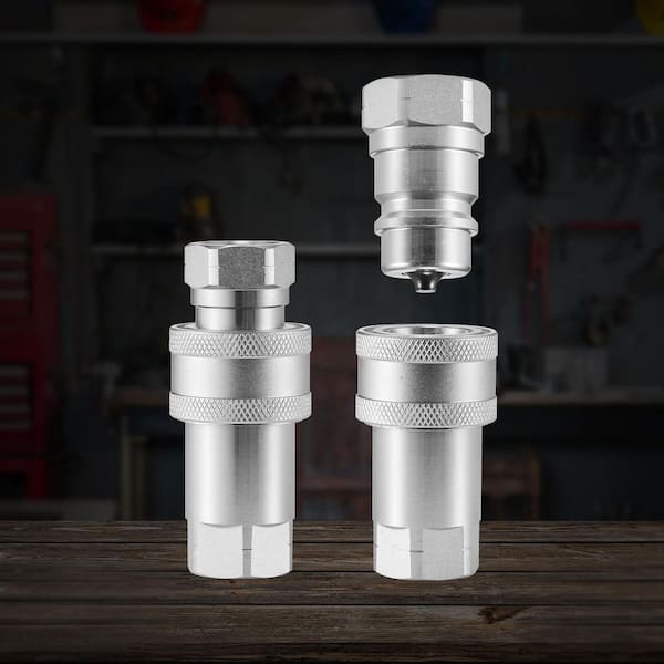 1/2 in. Tapered Hydraulic Couplers, 1/2 in. NPT Skid Steer Hydraulic Quick Connect Couplers with 4 Dust Caps (ISO5675)