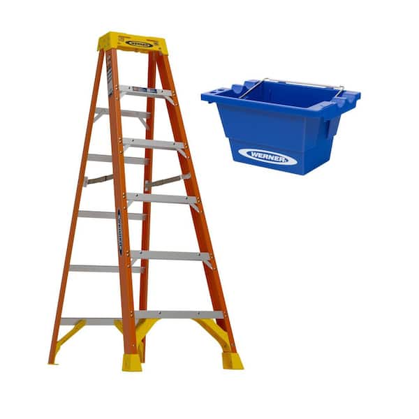 6 ft. Fiberglass Step Ladder with 300 lbs. Load Capacity Type IA Duty Rating and Lock-in Job Bucket Accessory