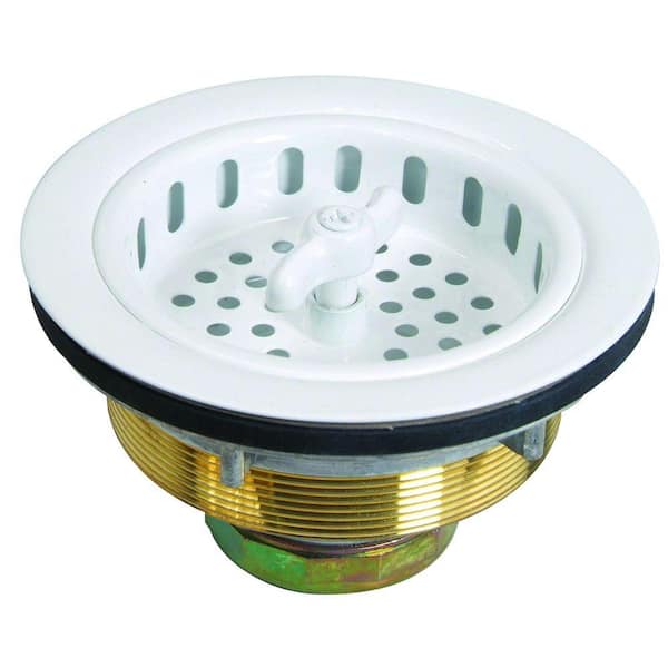 BrassCraft 3-1/2 in. Wing Nut Locking Style Basket Strainer with Nut and Washer in White