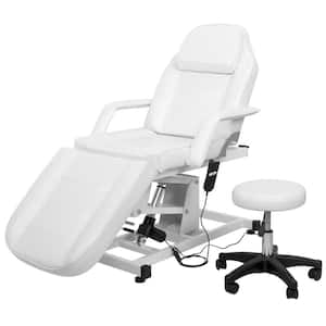 Faux Leather Seat Footrest and Backrest Adjustable Salon Chair in White